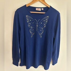 Quacker Factory Blue  Top with Gold Embellishments
